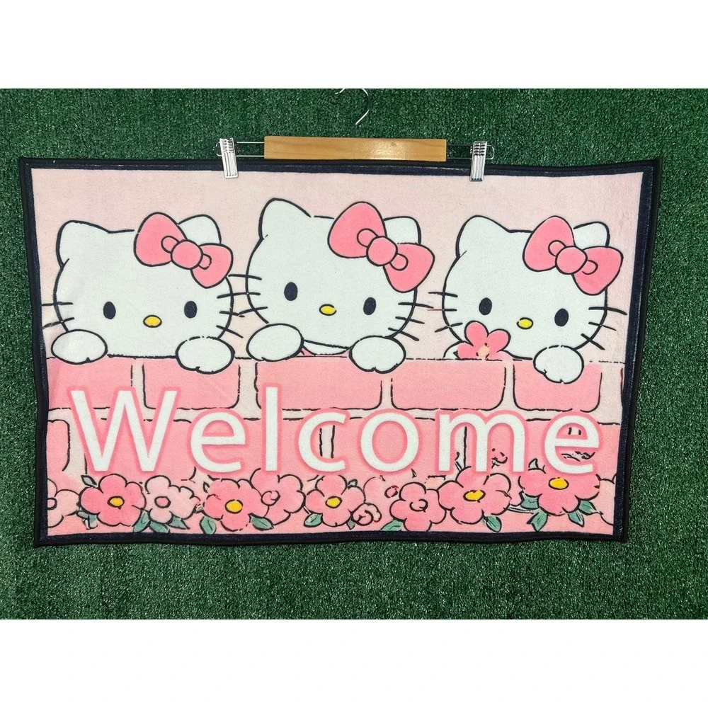 Sanrio Hello Kitty Welcome Mat Pink Floral Non-Slip Area Rug Door Mat Kawaii